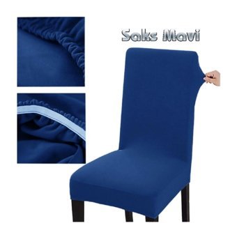 Abeltrade Polyester Likralı Süngersiz Düz Giydirmeli Lastikli Mavi Dörtlü Koltuk Örtüsü 35x100 cm
