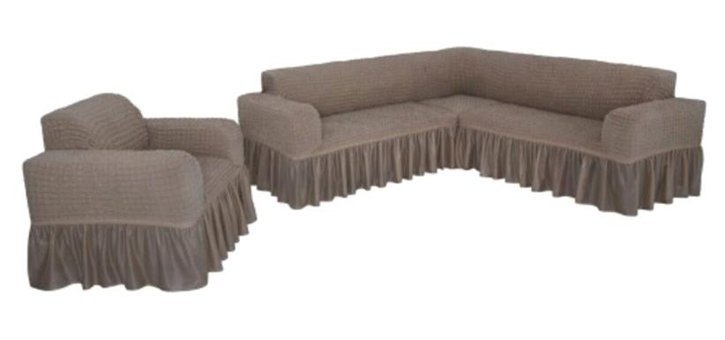Faprikadan Pamuklu - Polyester Bürümcük Fırfırlı Süngersiz Düz Giydirmeli Kahverengi L Koltuk Koltuk Örtüsü 300x260 cm