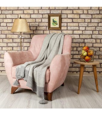 Betires Home Akrilik-Pamuklu Ponponlu Süngersiz Gri Tekli Koltuk Örtüsü 130x170 cm