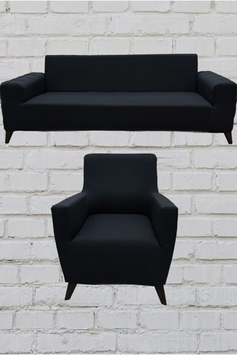 Şahane Ev Mikro Polyester Likralı Jakarlı Süngersiz Düz Giydirmeli Lastikli Antrasit Üçlü Koltuk Örtüsü 85x55 cm