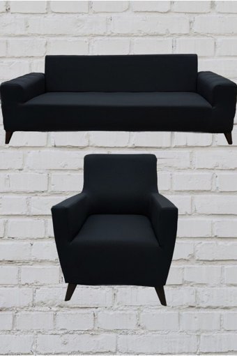 Şahane Ev Mikro Polyester Likralı Jakarlı Süngersiz Düz Giydirmeli Lastikli Antrasit Üçlü Koltuk Örtüsü 85x55 cm