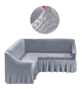 Nusret Pamuklu - Polyester Bürümcük Fırfırlı Süngersiz Kareli Giydirmeli Gri Tekli Koltuk Örtüsü 190x320 cm