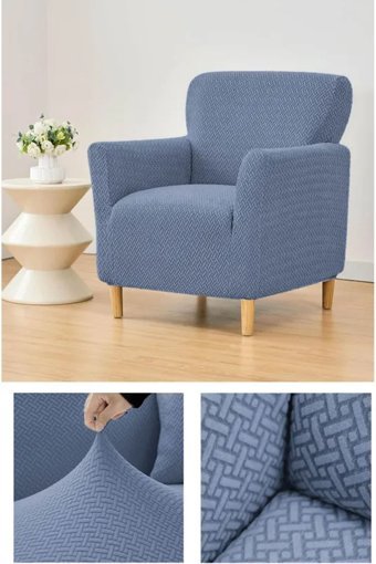 Btf Home Polyester Likralı Jakarlı Süngersiz Armürlü Giydirmeli Lastikli Gri Tekli Koltuk Örtüsü 80x120 cm