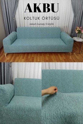 Akbu Polyester Süngersiz Giydirmeli Lastikli Turkuaz Tekli Koltuk Örtüsü 180x230 cm