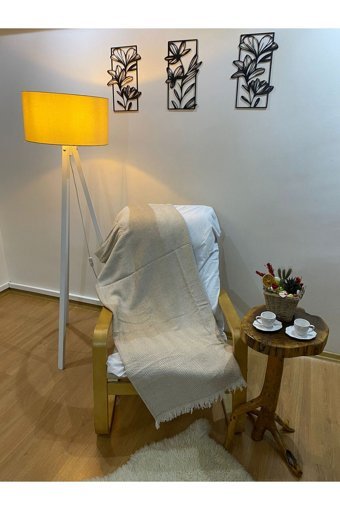 Home Pamuklu Püsküllü Süngersiz Geometrik Desenli Krem Tekli Koltuk Örtüsü 175x210 cm