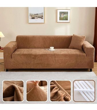 Uzhanem Pamuklu - Polyester Likralı Süngerli Düz Giydirmeli Kahverengi Tekli Koltuk Örtüsü 180x230 cm
