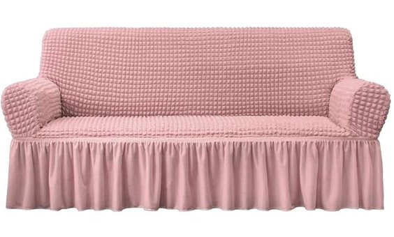 Furkanticaret Polyester Bürümcük-Likralı Süngersiz Kapitone Giydirmeli Pembe Üçlü Koltuk Örtüsü 180x230 cm
