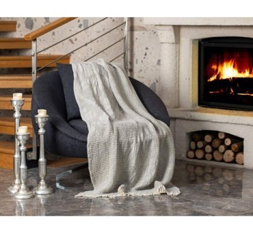 Ebrubazaar Pamuklu Kanvas Saçaklı Süngersiz Armürlü Gri Tekli Koltuk Örtüsü 120x260 cm