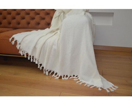 Koza Home Pamuklu Saçaklı Süngersiz Ekru Tekli Koltuk Örtüsü 180x220 cm