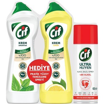 Cif Limon Kokulu Amonyaklı Sprey Aerosol Yüzey Temizleyici 2x750 ml + Cif Sprey Aerosol 400 ml