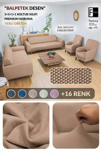 Faiend Polyester Süngersiz Düz Giydirmeli Sarı 3-3-1-1 Koltuk Örtüsü 80x125 cm