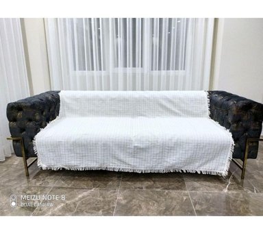 Taşkın Home Pamuklu Polar Saçaklı Süngersiz Geometrik Desenli Yeşil Tekli Koltuk Örtüsü 180x220 cm
