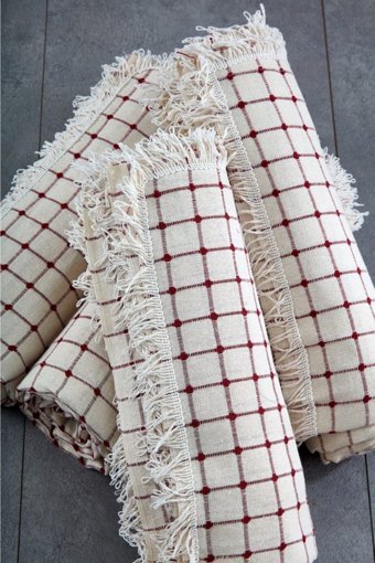 Miss Linda Home Collection Pamuklu Saçaklı Süngersiz Çizgili Bordo Tekli Koltuk Örtüsü 180x350 cm