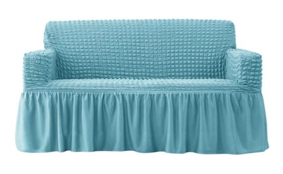 Heytgah Polyester Bürümcük-Likralı Fırfırlı Süngersiz Kapitone Giydirmeli Turkuaz Üçlü Koltuk Örtüsü 180x225 cm