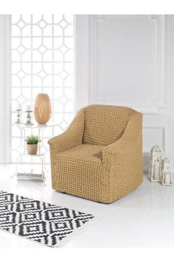Elgeyar Polyester Bürümcük Jakarlı Süngersiz Armürlü Giydirmeli Bej Tekli Koltuk Örtüsü 90x140 cm