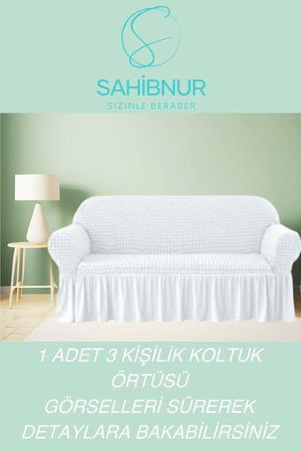 Sahibnur Pamuklu - Polyester Bürümcük Jakarlı Süngersiz Petek Desenli Giydirmeli Beyaz Tekli Koltuk Örtüsü 180x230 cm