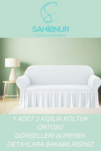 Sahibnur Pamuklu - Polyester Bürümcük Jakarlı Süngersiz Petek Desenli Giydirmeli Beyaz Tekli Koltuk Örtüsü 180x230 cm
