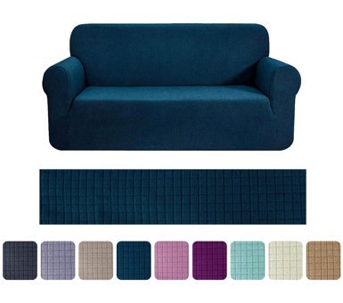 Riseler Home Pamuklu - Polyester Likralı Jakarlı Süngersiz Giydirmeli Mavi Üçlü Koltuk Örtüsü 180x230 cm