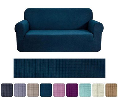 Riseler Home Pamuklu - Polyester Likralı Jakarlı Süngersiz Giydirmeli Mavi Üçlü Koltuk Örtüsü 180x230 cm
