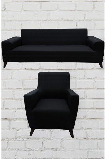 Şahane Ev Mikro Polyester Likralı Jakarlı Süngersiz Düz Giydirmeli Lastikli Siyah Üçlü Koltuk Örtüsü 85x55 cm