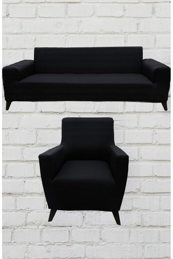 Şahane Ev Mikro Polyester Likralı Jakarlı Süngersiz Düz Giydirmeli Lastikli Siyah Üçlü Koltuk Örtüsü 85x55 cm