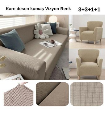 Etles Home Pamuklu Likralı Jakarlı Süngersiz Armürlü Giydirmeli Kahverengi Sekizli Koltuk Örtüsü 180x230 cm
