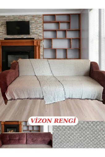 E Bahar Pamuklu Kanvas Jakarlı Süngersiz Armürlü Kahverengi Üçlü Koltuk Örtüsü 185x215 cm