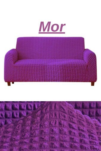 Ensari Karaoğlu Pamuklu - Polyester Bürümcük Jakarlı Süngersiz Armürlü Giydirmeli Mor Üçlü Koltuk Örtüsü 180x230 cm