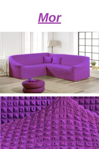 Ensari Karaoğlu Pamuklu - Polyester Bürümcük Jakarlı Süngersiz Armürlü Giydirmeli Mor Beşli Koltuk Örtüsü 180x350 cm