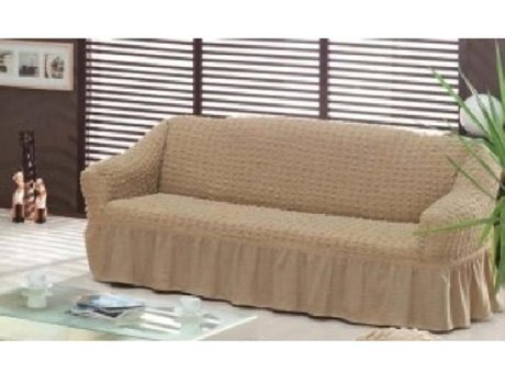 Mandaş Polyester Bürümcük Fırfırlı Süngersiz Düz Giydirmeli Bej Tekli Koltuk Örtüsü 180x220 cm