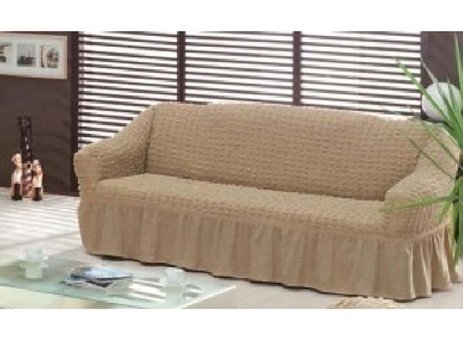 Mandaş Polyester Bürümcük Fırfırlı Süngersiz Düz Giydirmeli Bej Tekli Koltuk Örtüsü 180x220 cm