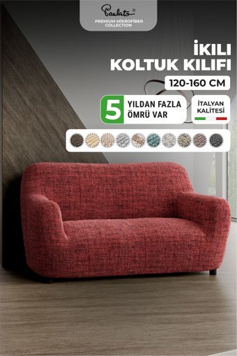 Paulato Mikrofiber Likralı Jakarlı Süngersiz Çizgili Giydirmeli Bordo İkili Koltuk Örtüsü 100x160 cm