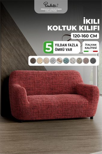 Paulato Mikrofiber Likralı Jakarlı Süngersiz Çizgili Giydirmeli Bordo İkili Koltuk Örtüsü 100x160 cm