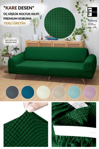 Faiend Polyester Süngersiz Düz Giydirmeli Yeşil Tekli Koltuk Örtüsü 180x220 cm
