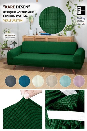 Faiend Polyester Süngersiz Düz Giydirmeli Yeşil Tekli Koltuk Örtüsü 180x220 cm