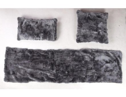 Dericibey Pamuklu Kürklü Tüylü Süngersiz Antrasit Üçlü Koltuk Örtüsü 50x180 cm