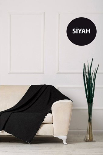 Velerde Home Velerde Pamuklu - Polyester Polar Süngersiz Düz Siyah Tekli Koltuk Örtüsü 175x215 cm