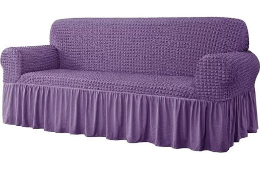 Uzhanem Pamuklu - Polyester Bürümcük-Likralı Drapeli Süngerli Petek Desenli Giydirmeli Mor Tekli Koltuk Örtüsü 183x230 cm