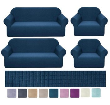 Riseler Home Pamuklu - Polyester Likralı Jakarlı Süngersiz Petek Desenli Giydirmeli Mavi Üçlü Koltuk Örtüsü 180x230 cm