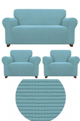 Heytgah Polyester Likralı Süngersiz Düz Giydirmeli Mavi Üçlü Koltuk Örtüsü 180x230 cm