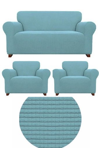 Heytgah Polyester Likralı Süngersiz Düz Giydirmeli Mavi Üçlü Koltuk Örtüsü 180x230 cm