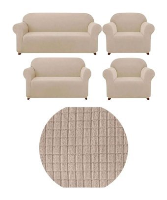 Uytm Bambu - Pamuklu Bürümcük-Likralı Süngerli Düz Giydirmeli Kahverengi Dörtlü Koltuk Örtüsü 180x230 cm