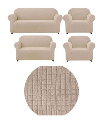 Uytm Bambu - Pamuklu Bürümcük-Likralı Süngerli Düz Giydirmeli Kahverengi Dörtlü Koltuk Örtüsü 180x230 cm