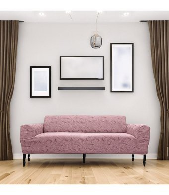 Etles Home Polyester Likralı Jakarlı Süngersiz Armürlü Giydirmeli Pembe Üçlü Koltuk Örtüsü 180x230 cm
