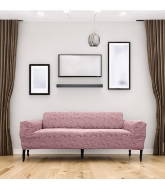 Etles Home Polyester Likralı Jakarlı Süngersiz Armürlü Giydirmeli Pembe Üçlü Koltuk Örtüsü 180x230 cm