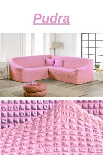 Uytm Polyester Bürümcük-Likralı Süngerli Çizgili Giydirmeli Pembe Tekli Koltuk Örtüsü 180x350 cm