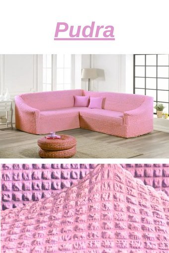 Uytm Polyester Bürümcük-Likralı Süngerli Çizgili Giydirmeli Pembe Tekli Koltuk Örtüsü 180x350 cm