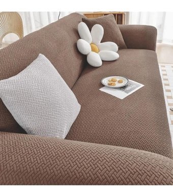 Güzel Aral GAHD-3 Pamuklu - Polyester Süngersiz Tuğla Desenli Giydirmeli Lastikli Krem Üçlü Koltuk Örtüsü 180x230 cm