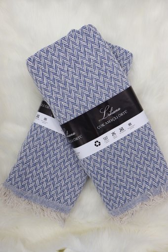 Zerif Home Pamuklu - Polyester Polar Saçaklı Süngersiz Geometrik Desenli Mavi Tekli Koltuk Örtüsü 170x210 cm