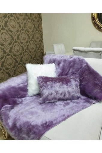 Paris Life Pamuklu Polar Peluş Süngersiz Mor Üçlü Koltuk Örtüsü 150x150 cm
